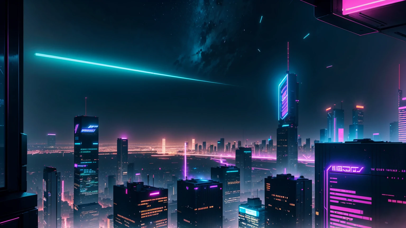 view seen from an building cyberpunk city, neon lights, night, realistic, 8K highest quality,ultra high resolution,Super detailed,8K,photorealistic,best aesthetic,beautiful