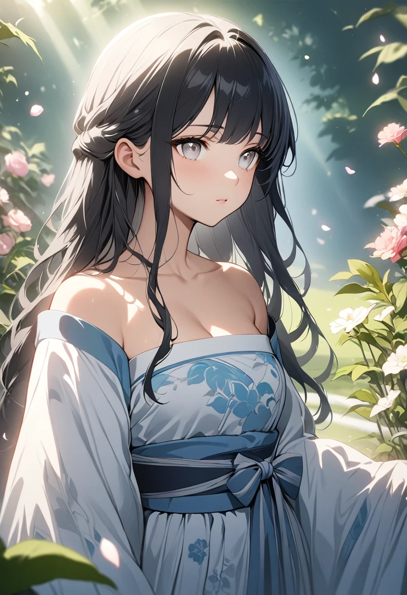 short girl, 1girl, solo, masterpiece, highres, solo, 8k, detailed, perfect face, best quality, (ultra high quality), (looking at viewers), (armpit), bare arms, small breast, sideboob, black hair, long hair, ponytail hair, hair bangs, green eyes, chinese dress, traditional dress, green dress, slim body, upper body, smile, hand up