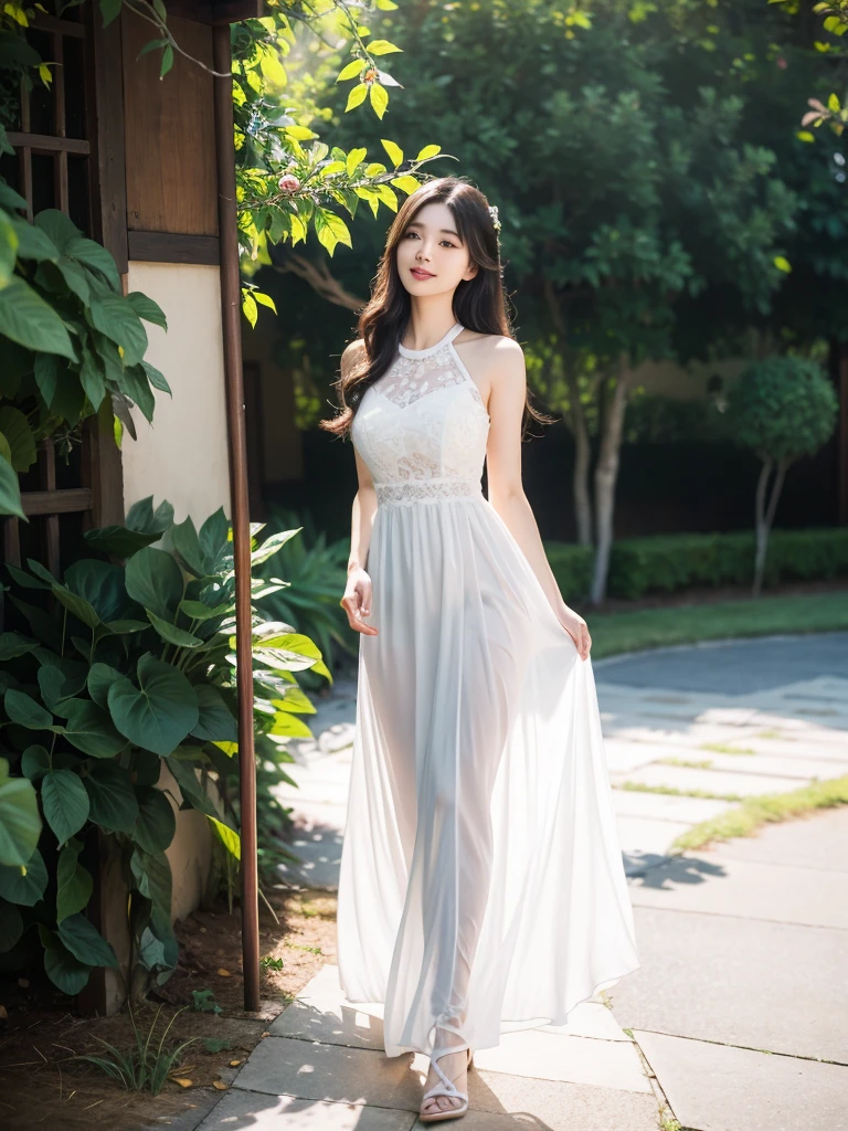 best quality,4K,8K,high resolution,masterpiece:1.2),Very detailed,Practical,photoPractical:1.37,Black-haired girl,Long hair,Casual wear,Beautiful and delicate eyes,Beautiful and delicate lips,Extremely detailed eyes and face,Long eyelashes,Soft natural lighting, Vibrant colors,ArtisticExpressions,Ease:illustration,Beautiful garden scenery,Flowers in bloom,Butterflies flutter in the air,微风轻拂女孩的Long hair,Carefree expression,Peaceful atmosphere,Pay close attention to facial features,Bokeh effect in the background.