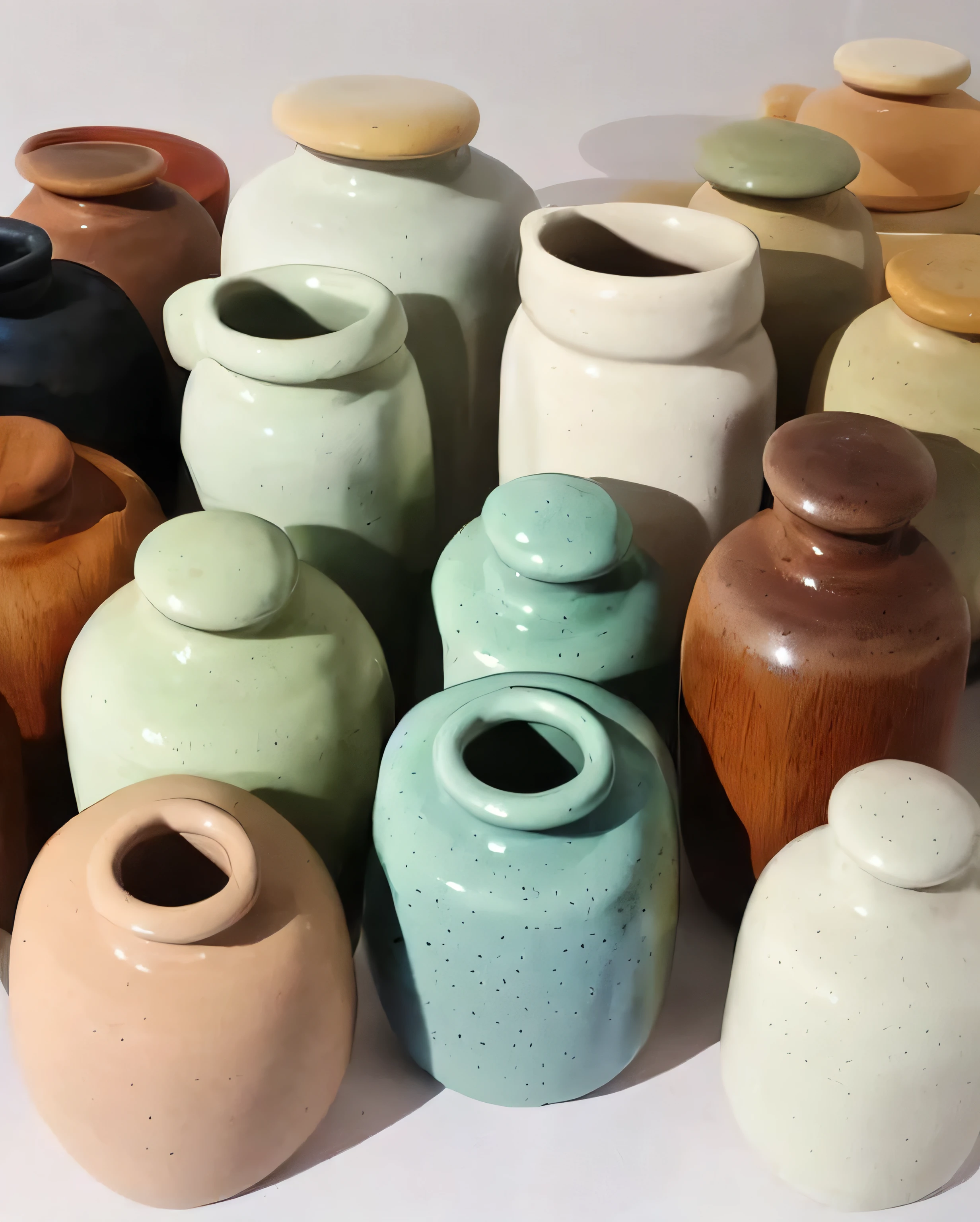 (Still),Colored glaze ceramics, containers,Vision,Lots of white space,(masterpiece), (best quality), Simple background, Rule of Thirds, (Still) Colored glaze ceramics, Backlight, real life, lifelike, actual, no humans, wood