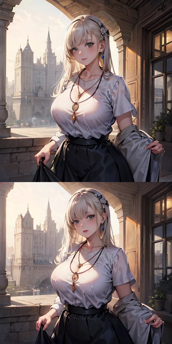 (RAW photos:1.2),((Reality:1.4))best quality ,masterpiece, illustration, Extremely delicate and beautiful, Extremely detailed ,CG ,Unite ,8k wallpaper, Astonishing, Fine details, masterpiece, best quality, Official Art, Extremely detailed CG Unite 8k wallpaper, absurd, incredibly absurd, Huge file size, Extremely detailed, Empty, Extremely detailed, Beautiful and delicate girl, Extremely detailed eyes and face, Beautiful and delicate eyes, There is light on the face, light, whole body, whole body照,1 Girl,transparent,outdoor, muscular, Black skirt, Necklace, Hair accessories, earrings (Roxanne's Harem in the Labyrinth of Another World)