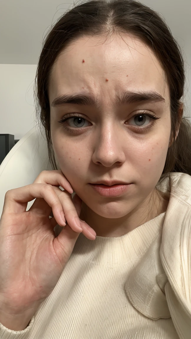A person with visible signs of stress, like a wrinkled forehead, with images of hormones such as cortisol.