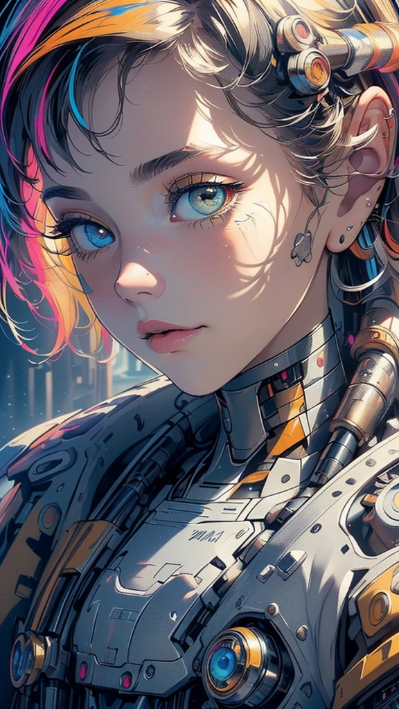 (((masterpiece, highest quality))),(((solo:1.2))),(((1girl:1.2))),32k wallpaper, very detailed,(((((portfolio))))),(((((Close-up))))),(((((bust up))))),((((more various angle)))),(((highlight))),((((heterochromia)))),(((complete. detailed face))),((((Extremely talented)))),(((((most complicated machine))))),(((genius mechanic))),((Overall colorfully)),(((cyborg))),