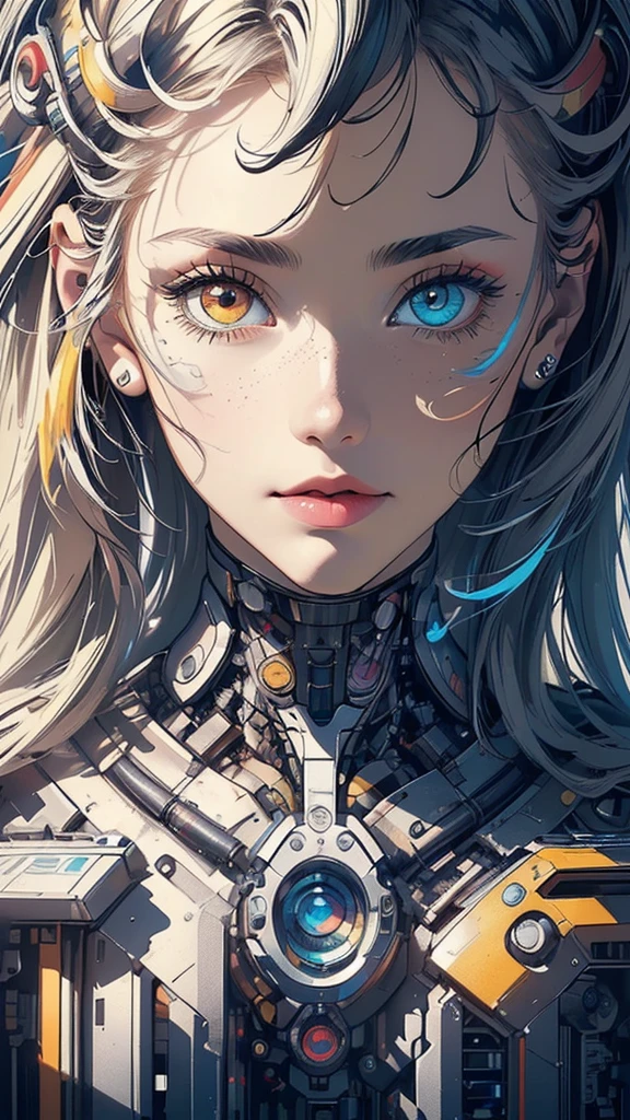 (((masterpiece, highest quality))),(((solo:1.2))),(((1girl:1.2))),32k wallpaper, very detailed,(((((portfolio))))),(((((Close-up))))),(((((bust up))))),((((more various angle)))),(((highlight))),((((heterochromia)))),(((complete. detailed face))),((((Extremely talented)))),(((((most complicated machine))))),(((genius mechanic))),((Overall colorfully)),(((cyborg))),