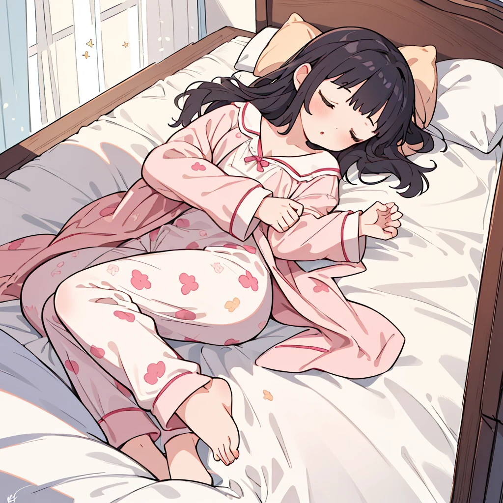 (Highest quality、masterpiece), One Girl, Sleeping on your side, pajamas, From above, bed, Girl&#39;s Room, Hugdoll