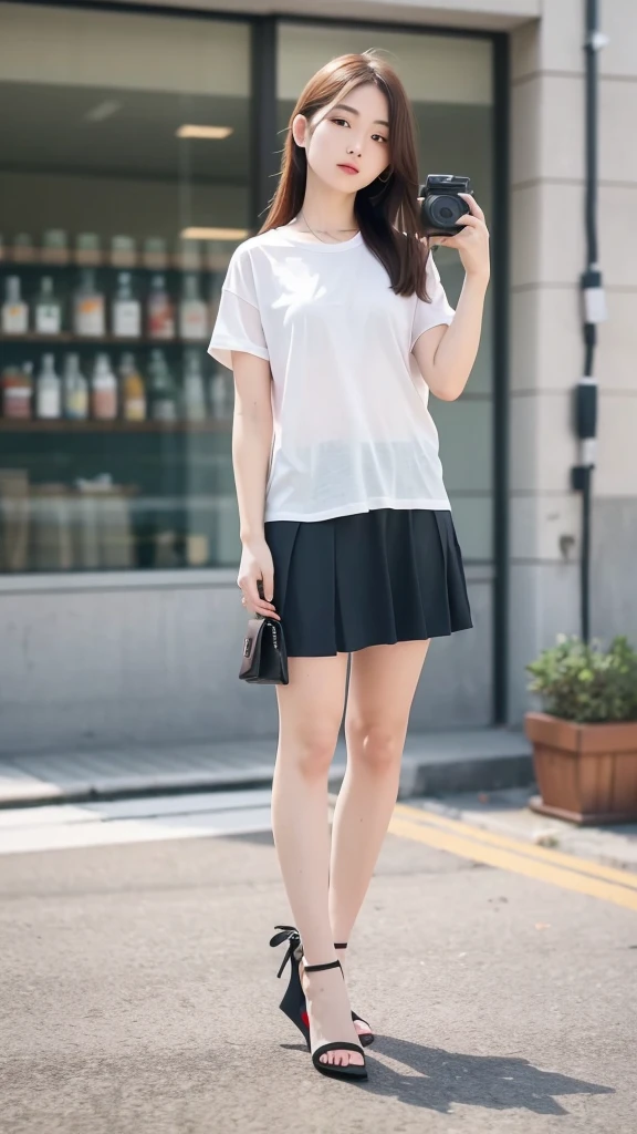 Mix 4, 20 days, Solitary, long_hair, shirt, skirt, High target_High heel,full_Body, look_exist_查look者, (8K, RAW photos, best quality, masterpiece:1.2), (Practical, photo-Practical:1.37), Professional lighting, Photon Mapping, Radiosity, Physically Based Rendering,