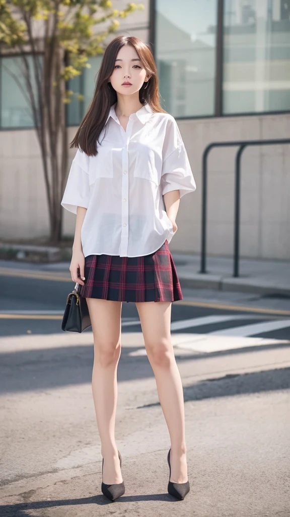 Mix 4, 20 days, Solitary, long_hair, shirt, skirt, High target_High heel,full_Body, look_exist_查look者, (8K, RAW photos, best quality, masterpiece:1.2), (Practical, photo-Practical:1.37), Professional lighting, Photon Mapping, Radiosity, Physically Based Rendering,
