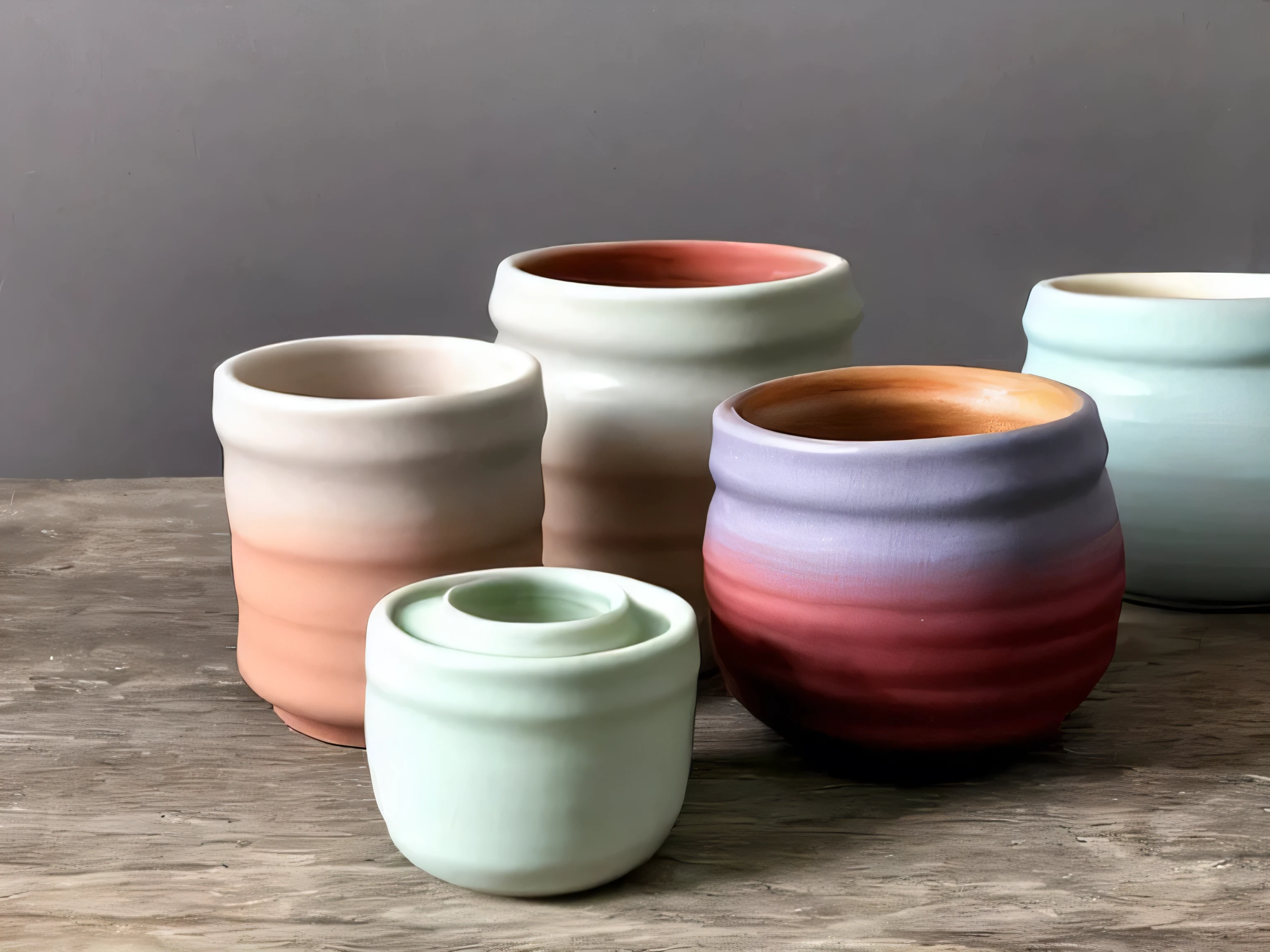 (Still),Colored glaze ceramics, containers,Vision,Lots of white space,(masterpiece), (best quality), Simple background, Rule of Thirds, (Still) Colored glaze ceramics, Backlight, real life, lifelike, actual, no humans, wood