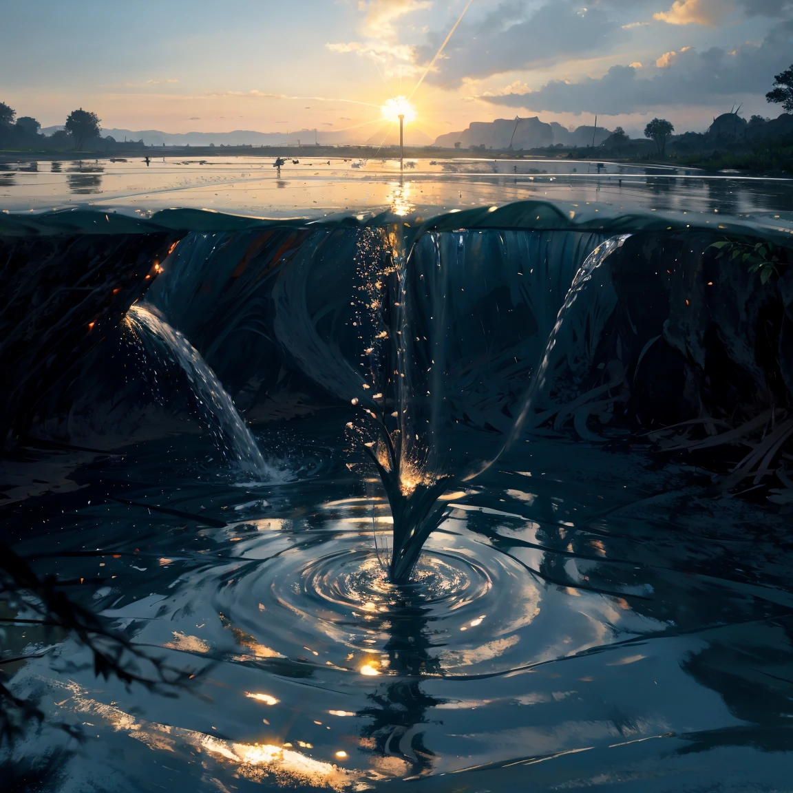 Huge and beautiful epic squirt,Above ground, squirt, water flowing, Actual water quality, sunlight, Beautiful views, shocking, Many people are watching, Epic moments, Perfect Painting