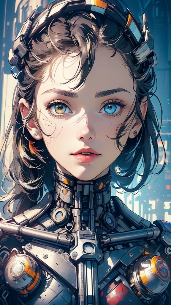 (((masterpiece, highest quality))),(((solo:1.2))),(((1girl:1.2))),32k wallpaper, very detailed,(((((portfolio))))),(((((Close-up))))),(((((bust up))))),((((more various angle)))),(((highlight))),((((heterochromia)))),(((complete. detailed face))),((((Extremely talented)))),(((((most complicated machine))))),(((genius mechanic))),((Overall colorfully)),(((cyborg))),texture:halftone