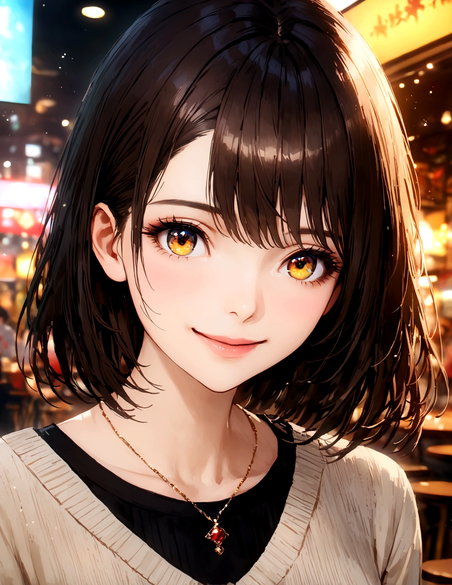 Shinjuku, Cute casual clothes,On a date,Blur the background,high school girl,smile,Glitter effect,Highest quality, 4K, 8K, High resolution, masterpiece:1.2, Very detailed, Realistic:1.37, High resolution, 超High resolution, Ultra-fine painting, Sharp focus, Physically Based Rendering, Very detailedな説明, Professional, Vibrant colors