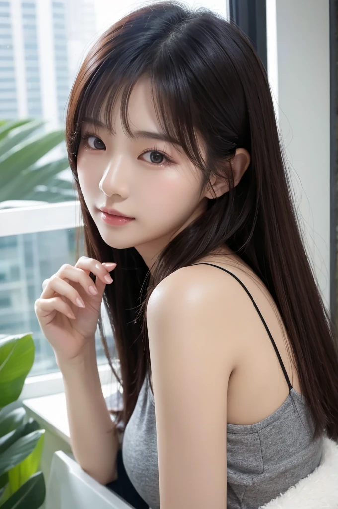 Korean beauty's skirt is fluttering in the wind, revealing her panties