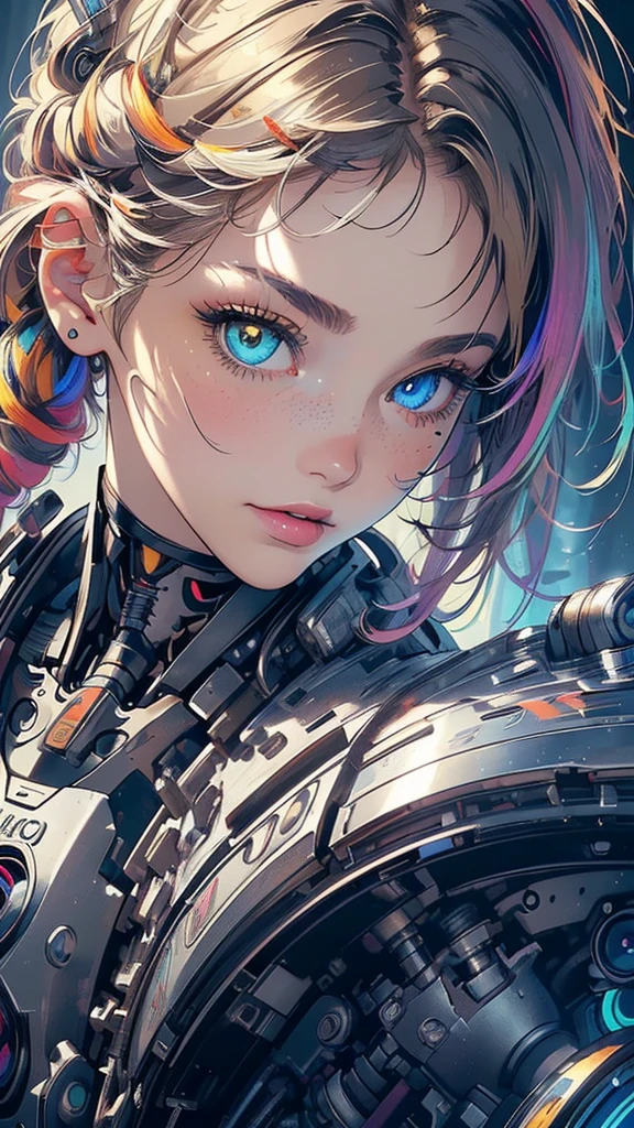 (((masterpiece, highest quality))),(((solo:1.2))),(((1girl:1.2))),32k wallpaper, very detailed,(((((portfolio))))),(((((Close-up))))),(((((bust up))))),((((more various angle)))),(((highlight))),((((heterochromia)))),(((complete. detailed face))),((((Extremely talented)))),(((((most complicated machine))))),(((genius mechanic))),((Overall colorfully)),(((cyborg))),