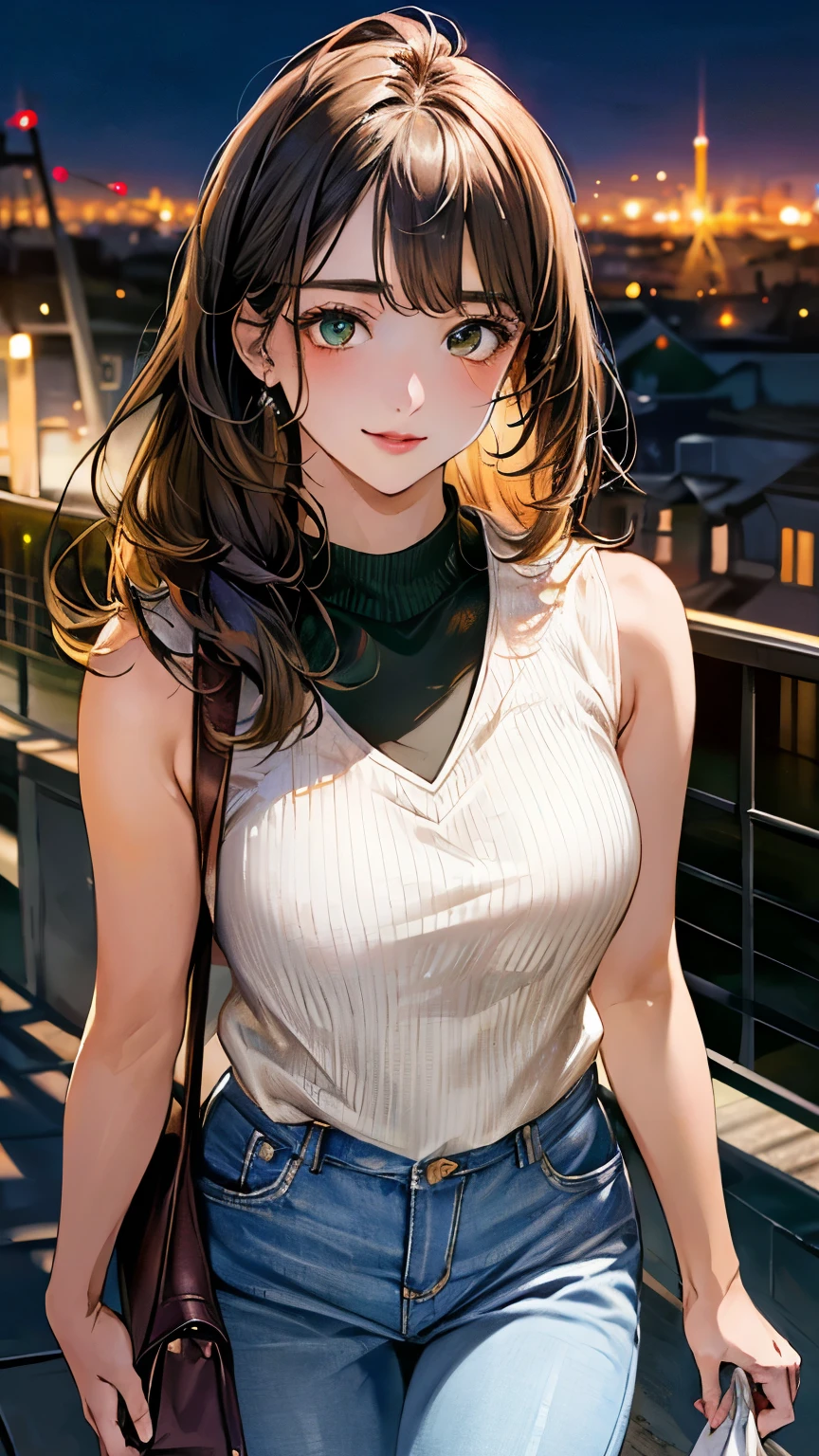 Anime girl with long hair and a white top standing on a balcony - SeaArt AI