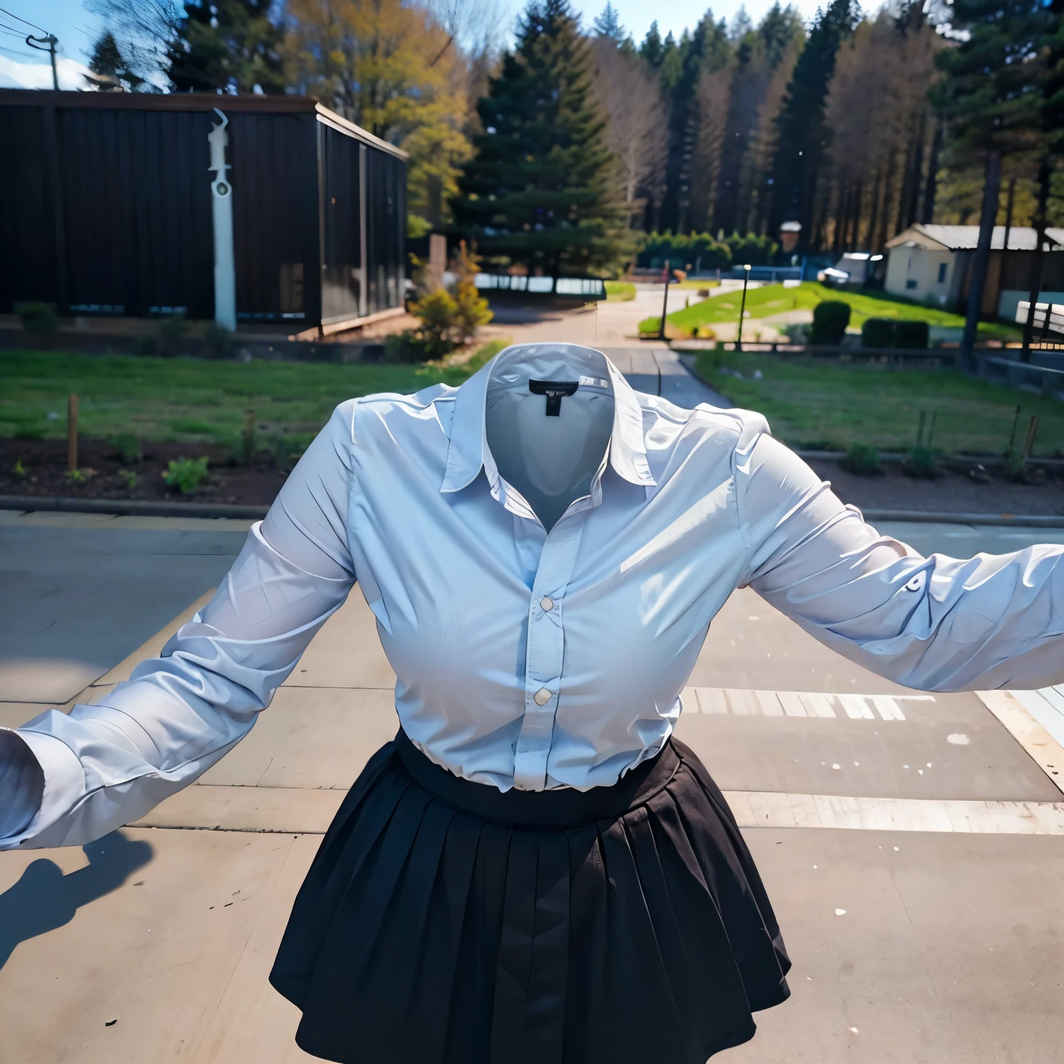 jirai fashion, from above, long sleeve, kabedon pov, fat, cute big breasts, (invisible, no human, headless, handless:1.5), (8k, RAW photo, best quality, masterpiece:1.2), (realistic, photo-realistic:1.37), photon mapping, radiosity, ((Hasselblad photography)), physically-based rendering