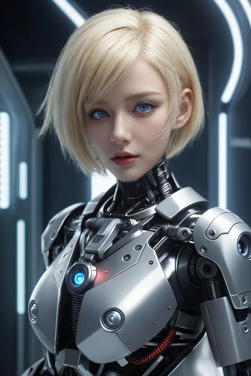 raw photograph, ultra detailed photrealistic, beautiful female android face, tilt head, interrogative gaze, smirk, cyborg, robotic parts, techno lab background, rim light, vibrant details, luxurious cyberpunk, hyperrealistic, anatomical, microchip, elegant, H. R. Giger style, 8k, best quality, masterpiece, an extremely delicate and beautiful, extremely detailed, (realistic, photo-realistic:1.37), incredibly absurdres, robot, full body, sitting  <lora:epiNoiseoffset_v2:0.6> <lora:hipoly3DModelLora_v10:0.6>