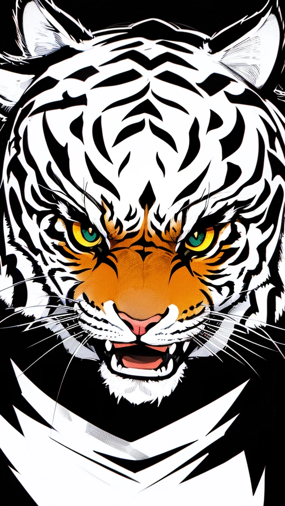 A graphic style of menacing tiger head