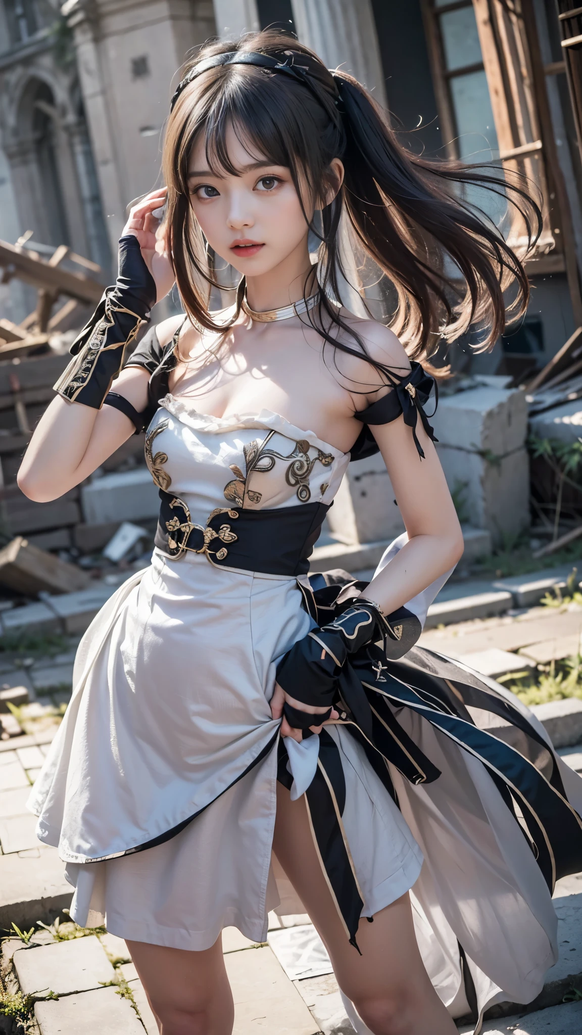 ((A serious match in the ruins of a city)), ((Assassination Dress)), (((Beautiful girl who uses dark weapons))), whole body, The tension is palpable, I feel murderous, (Special move pose), (Baby Face:1.3, Idol Face), (Small and slender figure:1.2), (Slender body line), (Beautiful breasts:1.2), (Small beautiful butt), (Thin thighs), (Tight waist), (Highest quality, 8K, masterpiece:1.2), (Detailed eyes and face:1.4), (Detailed hands:1.2), (Reality:1.4), (Professional photography techniques, Cinema Lighting), (View the viewer:1.3), (Serious expression), (Perfect Anatomy:1.4)