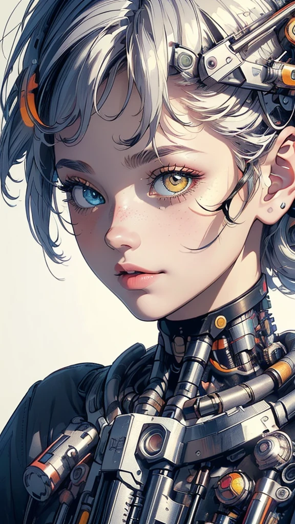 (((masterpiece, highest quality))),(((solo:1.2))),(((1girl:1.2))),32k wallpaper, very detailed,(((((portfolio))))),(((((Close-up))))),(((((bust up))))),((((more various angle)))),(((highlight))),((((heterochromia)))),(((complete. detailed face))),((((Extremely talented)))),(((((most complicated machine))))),(((genius mechanic))),((Overall colorfully)),(((cyborg))),