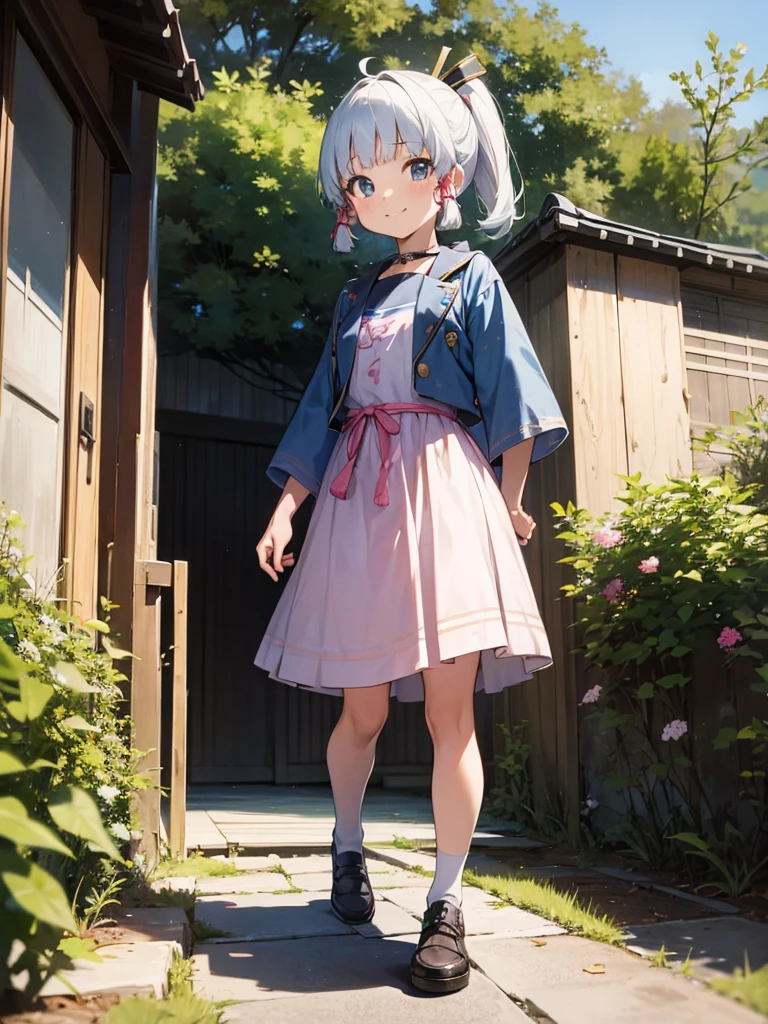 masterpiece, best quality, kamisato_ayaka, solo, , (petite),
smile, standing, outdoor,
