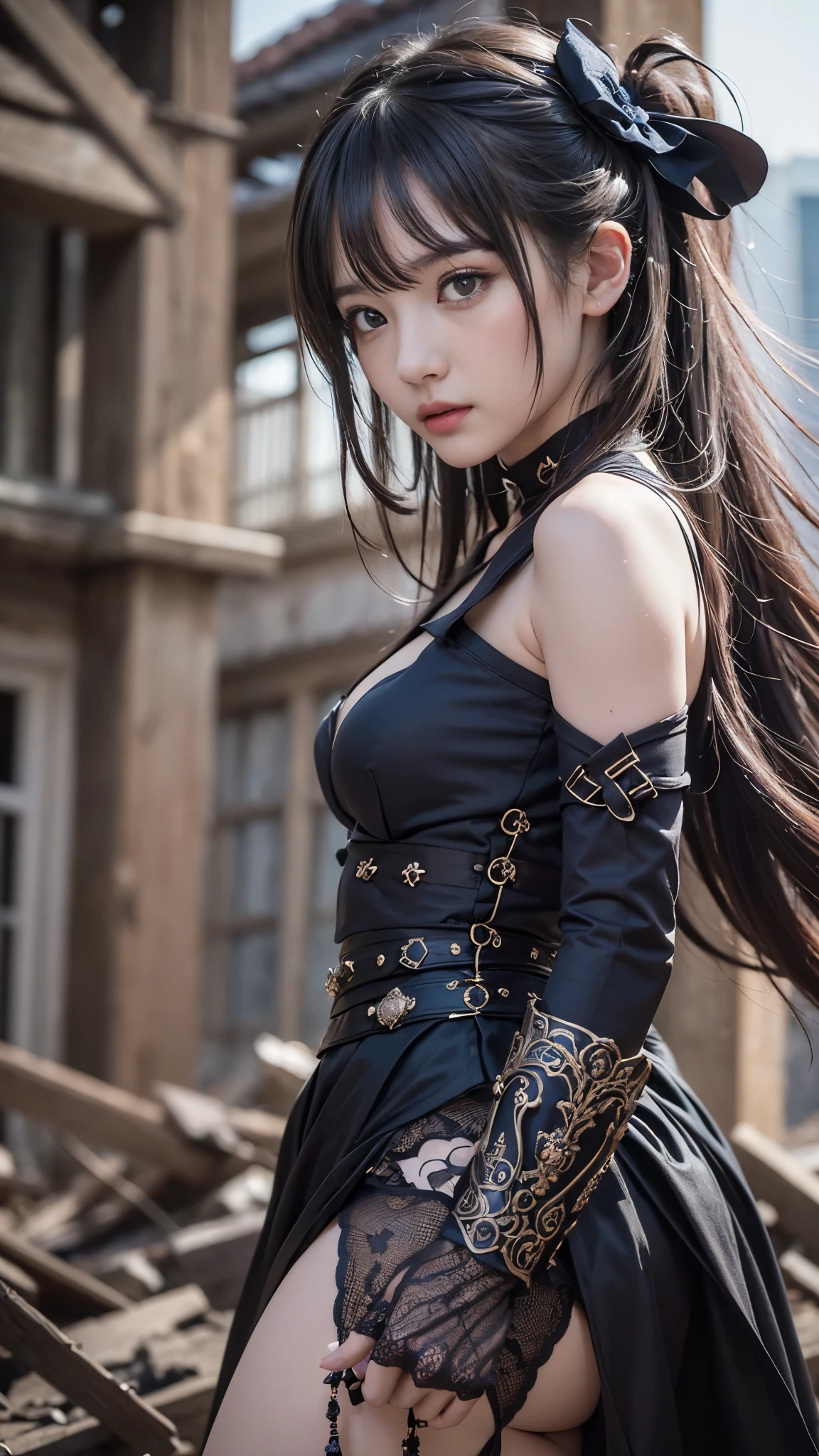 ((A serious match in the ruins of a city)), ((Assassination Dress)), (((Beautiful girl who uses dark weapons))), whole body, The tension is palpable, I feel murderous, (Special move pose), (Baby Face:1.3, Idol Face), (Small and slender figure:1.2), (Slender body line), (Beautiful breasts:1.4), (Small beautiful butt), (Thin thighs), (Tight waist), (Highest quality, 8K, masterpiece:1.2), (Detailed eyes and face:1.3), (Detailed hands:1.2), (Reality:1.4), (Professional photography techniques, Cinema Lighting), (View the viewer:1.3), Serious expression, (Perfect Anatomy:1.4)