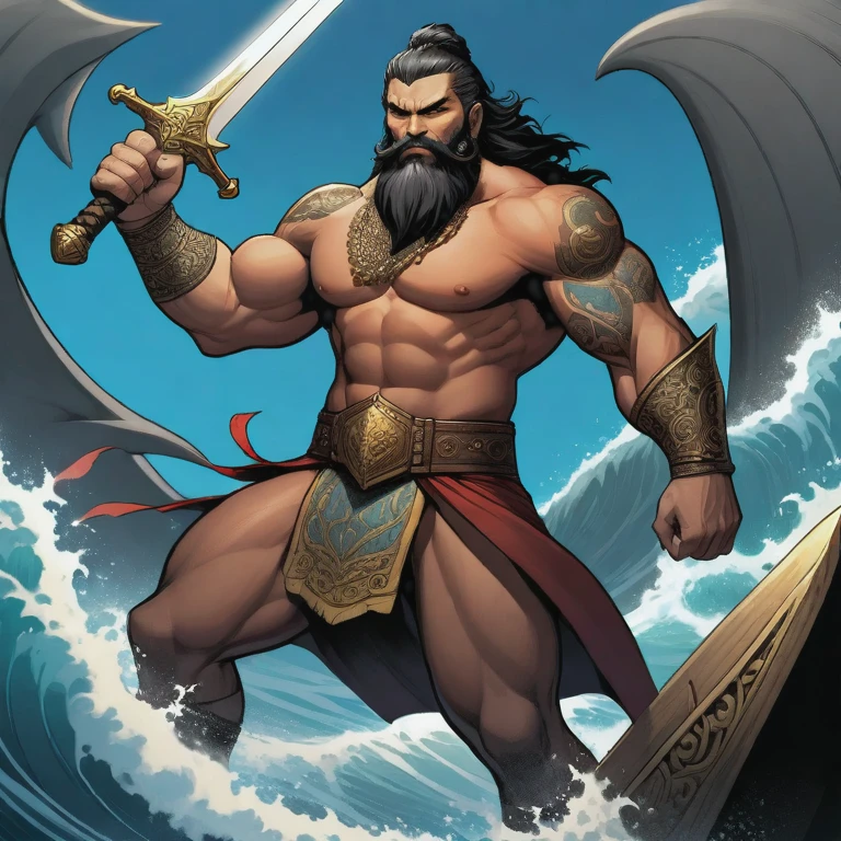 Naked man with sword and beard
