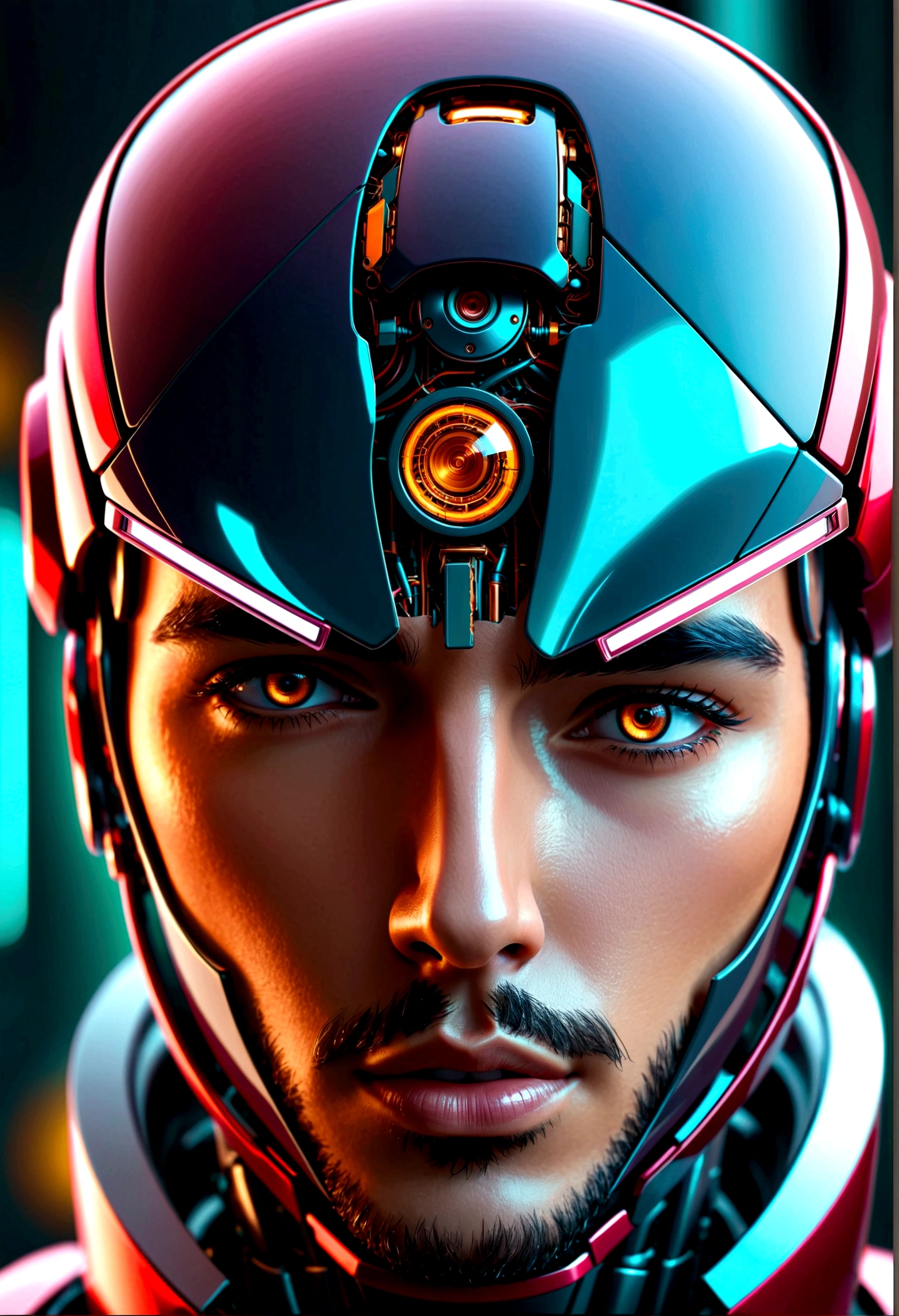 create a robot like the male face, front image.
