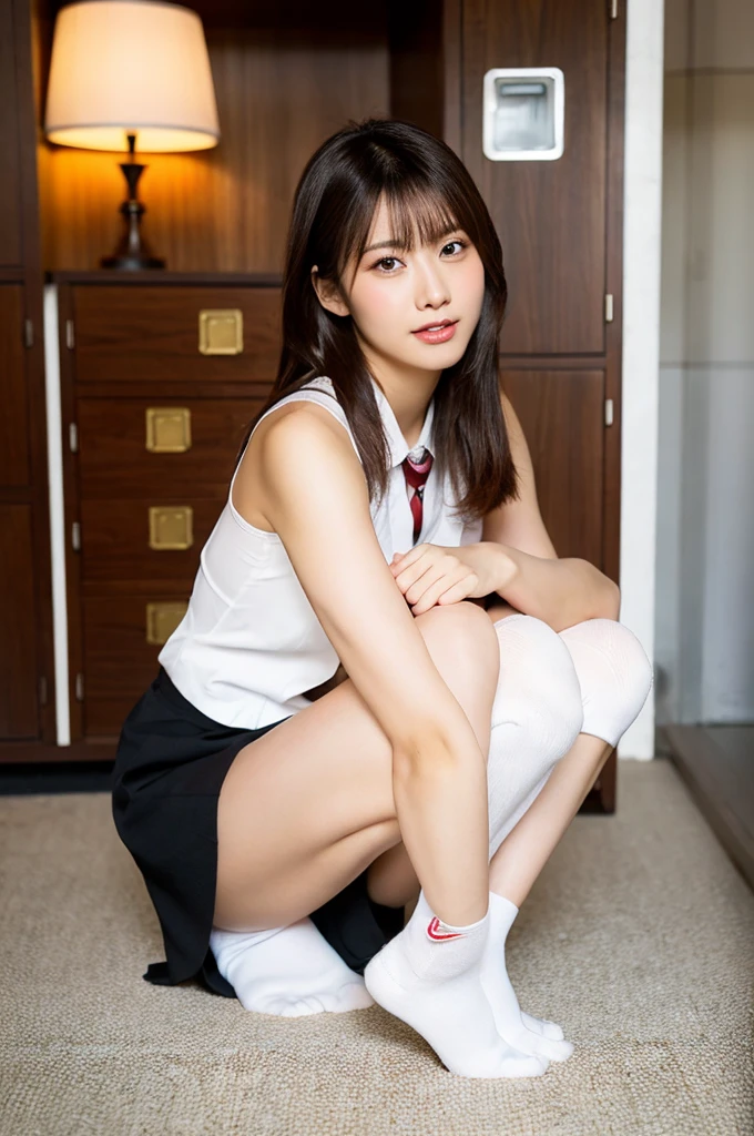 LAHO Beauty. Very sexy. Office lady with strong sexual desires. 23 year old office lady, Spread-legged pose. I love sex. Sexy pose with mouth half open. beautycareer woman, Japanese, beauty. The button on her chest is about to come off, ulzzang-6500-1.1 (RAW Photos : 1.2).
(Photorealistic), (Genuine:1.4), (Peace Fly). A calm-looking woman wearing a checked vest.
Large Bust Body Type. Miniskirt with exposed thighs. The legs are plump. (Ultra-realistic white Nike socks, The NIKE logo is visible:Bold pose showing white panties, White panties have stains:1.2)• Japanese Goddess, Wearing black high heels, Sexy gaze in white socks. ((Full Body Shot:1.16)). Highlighted with knee-length socks featuring the Nike logo. Black Nike logo on socks. Wearing black high heels, #k Nike logo on socks
Two pairs of perfect stinky feet, Beautiful hands and feet, Changing in the locker room, Ultra-realistic skin texture, Shiny skin.