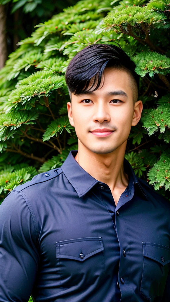 
(Create a masterpiece: 1.2),(CGI art:1.3),(realistic:1.5),(After processing:1.3),(Sharp focus:1.3),10,1 man, smile, (Wear a navy blue police shirt.),  Korean guy , korean men, (High gloss details), chest muscles, large arm muscles, blood vessel, Big muscles, Broad shoulders, looking at the audience, Balancing the eyes, forest, mountain, (Make eye contact)
