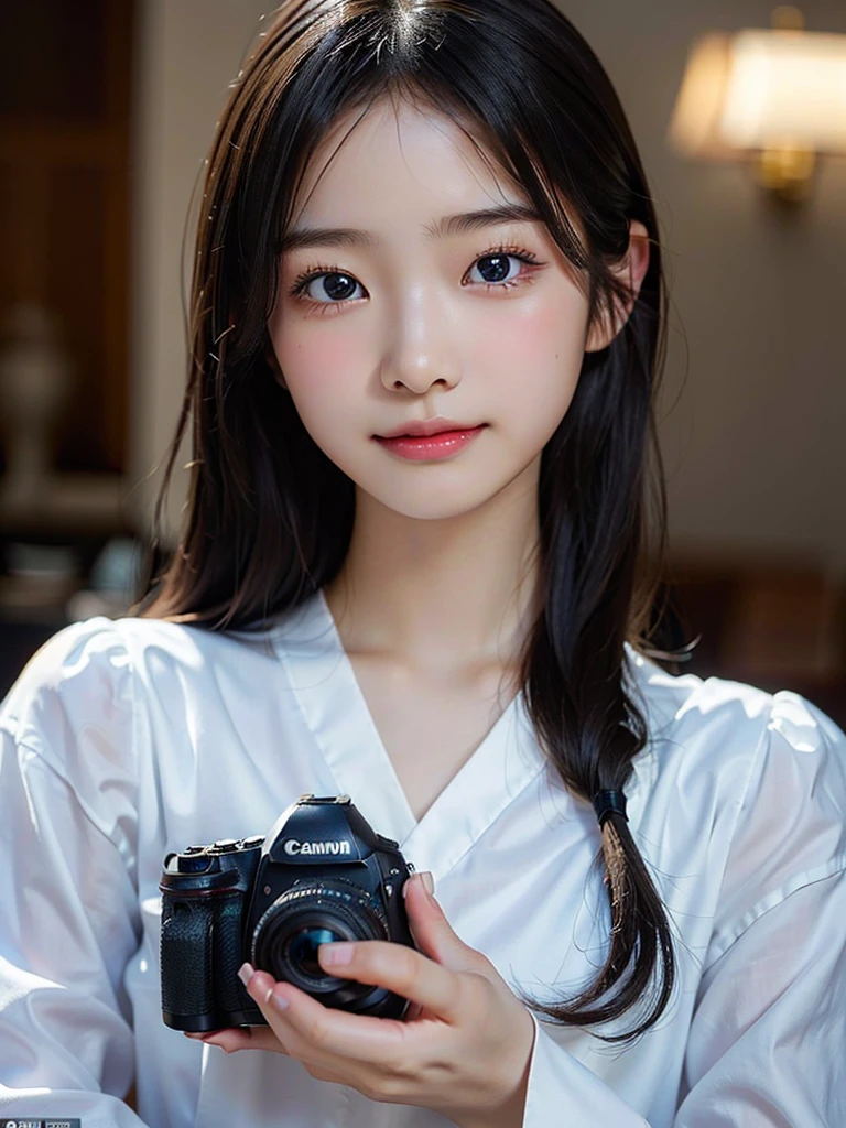 (Beautiful Japanese Girl), 1girl, solo, , (smile:1.25), break, 
(Shot with a Canon EOS 5D Mark 4 and a Canon EF 85mm F1 lens.2L Lens, F-stop 1.2, ISO50, Shutter speed ), break, 
(close up:1.5), (Looking at the camera :1.3), break, 
beautiful and Fine Eyes, perfection, perfection, Rolling your eyes, Detailed face, Fine Eyes, Superior Quality, masterpiece, Very detailed, High level of detail, Many details, high quality, Cinematic Light, Real Hands, (Ultra-realistic:1.3), perfection eyes, Detailed skin, Skin wounds, Lip gloss, break, 
