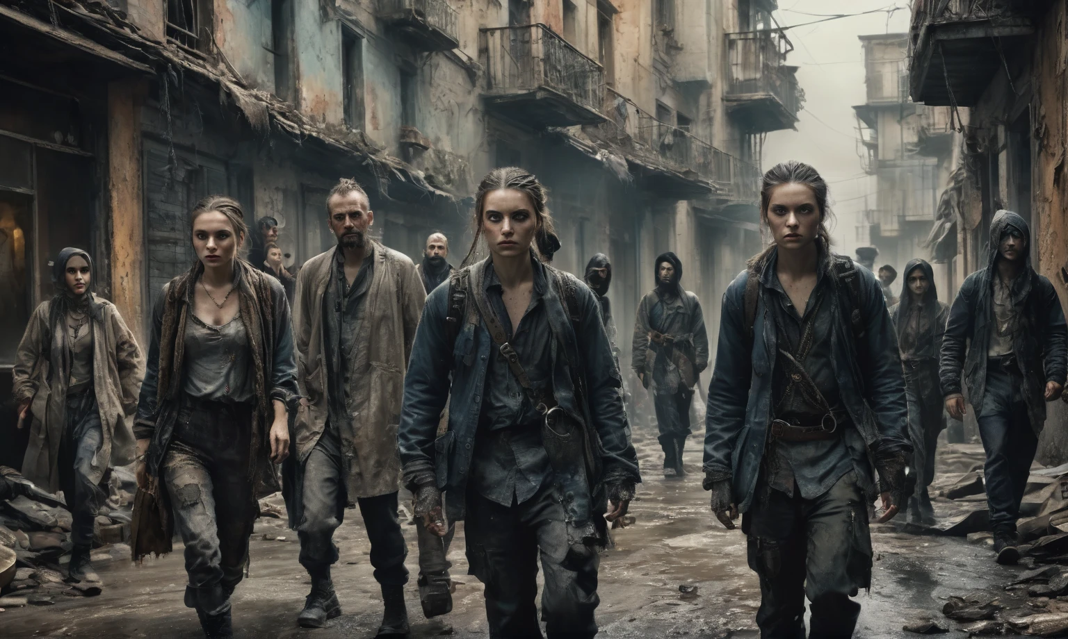 full body length shot,group of burglars go to cruel robbery,eyes extremely detailed,high detailed eyes,pearl skin,natural skin textures,realistic humid skin,French Braid with a Twist,ruined building,urban style,there's some ed-up  going on in the background,extremely detailed environment,Cinematic,Muted colors, Technicolor, hyper realistic,Extremely detailed,High contrast,Masterpiece,Realistic,Ultra intricate details,Epic atmosphere, Romantism, cinematic style,irina yermolova,Nicola Samori,Wangechi Quality,sergey zabelin,elfy,[night landscape],masterpiece,extremely  intricate details,faded,4k resolution,RAW, Nikon Z9,her execute