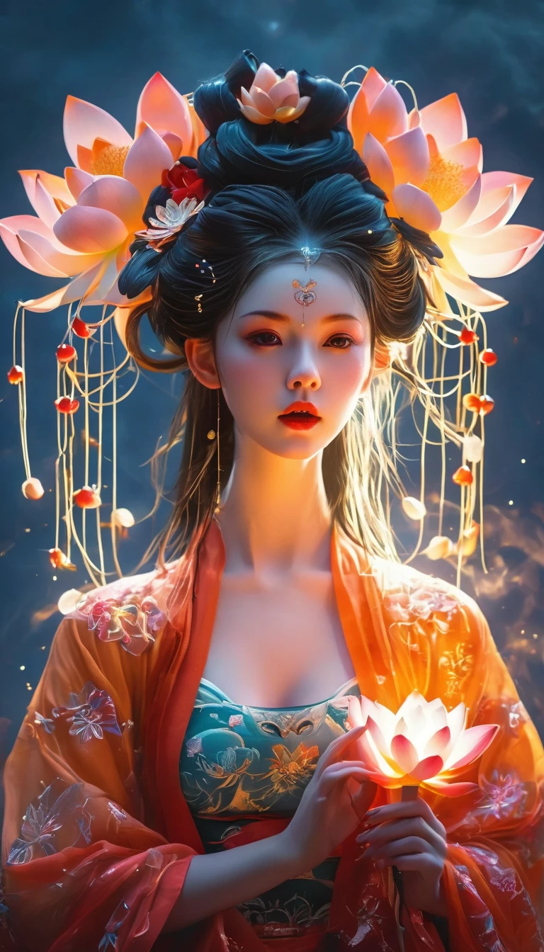 Lotus pose girl full body photography,Raw, Filming, (Clear focus:1.5), (Reality:1.4), Dusk lighting, Volumetric Lighting, Ultra-high resolution,Dramatic Lighting, White background,(tangled,Mandala,dispute,Entanglement), Fox Demon,Fox Mask,short jacket, Foxfire Curse, fox family, Transformation, Depth of Field, Dreamy atmosphere, The most beautiful chaos, grace, Brutalist Design Dark Theme, Flower of Death, Flowers of ecstasy,Glowing Line,Glow Example,Tracking Example,flash, Backlight,translucent,Light Particles