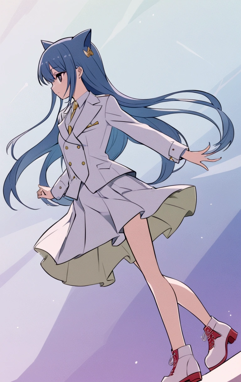 Anime girl in a skirt and shoes standing on the stage, Idol singer , Fluttering skirts,Long hair,Catwoman,Clear anime silhouette, Anime style超详细, Clear clothing design, Anime art style, Pixiv Style, 扁平Anime style阴影, Anime style, The art of math!!, Anime style, Digital Animation Art