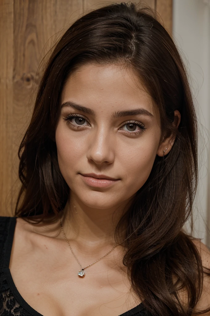 fait moi une latina en ultra réaliste , cheveux bruns , avec les oreilles dégagés , de face