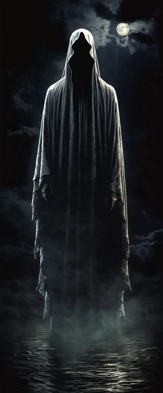 supernatural creature ghost in drak , horror , ultrarealistic , dark night , shadow , realisms 