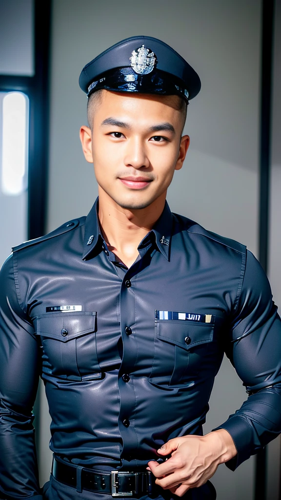 
(Create a masterpiece: 1.2),(CGI art:1.3),(realistic:1.5),(After processing:1.3),(Sharp focus:1.3),10,1 man, smile, (Wear a navy blue police shirt.),  Korean guy , korean men, (High gloss details), chest muscles, large arm muscles, blood vessel, Big muscles, Broad shoulders, looking at the audience, Balancing the eyes, forest, mountain, (Make eye contact)
