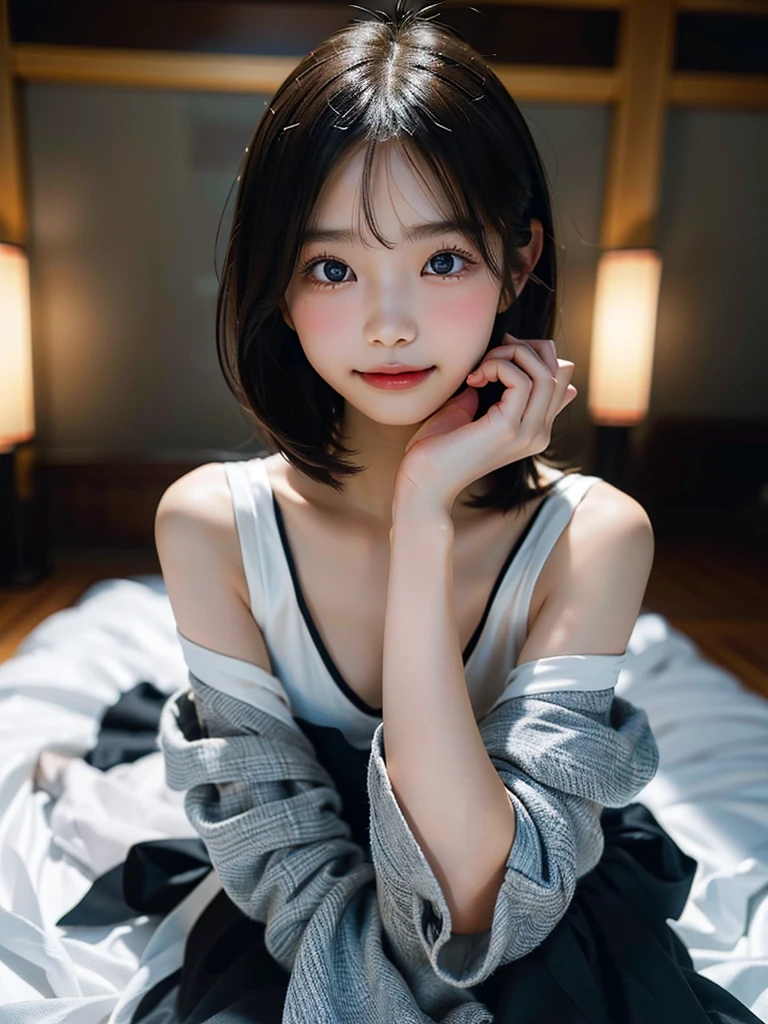 (Beautiful Japanese Girl), 1girl, solo, , (smile:1.25), break,
(Shot with a Canon EOS 5D Mark 4 and a Canon EF 85mm F1 lens.2L Lens, F-stop 1.2, ISO50, Shutter speed ), break,
(close up:1.5), (Looking at the camera :1.3), break,
beautiful and Fine Eyes, perfection, perfection, Rolling your eyes, Detailed face, Fine Eyes, Superior Quality, masterpiece, Very detailed, High level of detail, Many details, high quality, Cinematic Light, Real Hands, (Ultra-realistic:1.3), perfection eyes, Detailed skin, Skin wounds, Lip gloss, break,
2B, short hair,