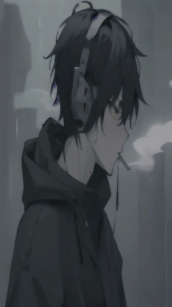 anime guy with headphones and cigarette in the rain, anime boy, young anime man, anime aesthetic, anime vibes, with headphones, anime asthetic, male anime style, nightcore, artwork in the style of guweiz, anime lover, modern anime style, anime wallaper, he has headphones, anime style 4 k, male anime character, as an anime character