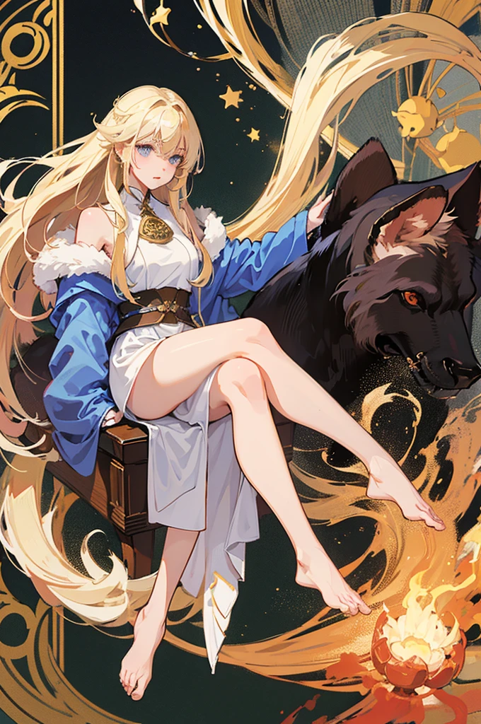 Bright eyes, Heavenly，Clouds，During the Day,Panda anthropomorphism，独奏, Sacred Light，shaggy, Hairy male, Panda,obesity,Male focus,Full body fur, Fluffy tail, Short tail,White fur, Golden eyes, Gray hair,Single ponytail), (Carnivorous bears）,White cape,Stand on the clouds，angels，Four-winged angel，Angelic Holy Sword，Angel halo