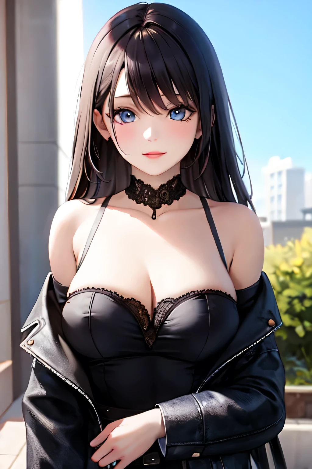 ((best quality)), ((masterpiece)), (detailed), 1girl, off-shoulder jacket, detailed eyes, 
