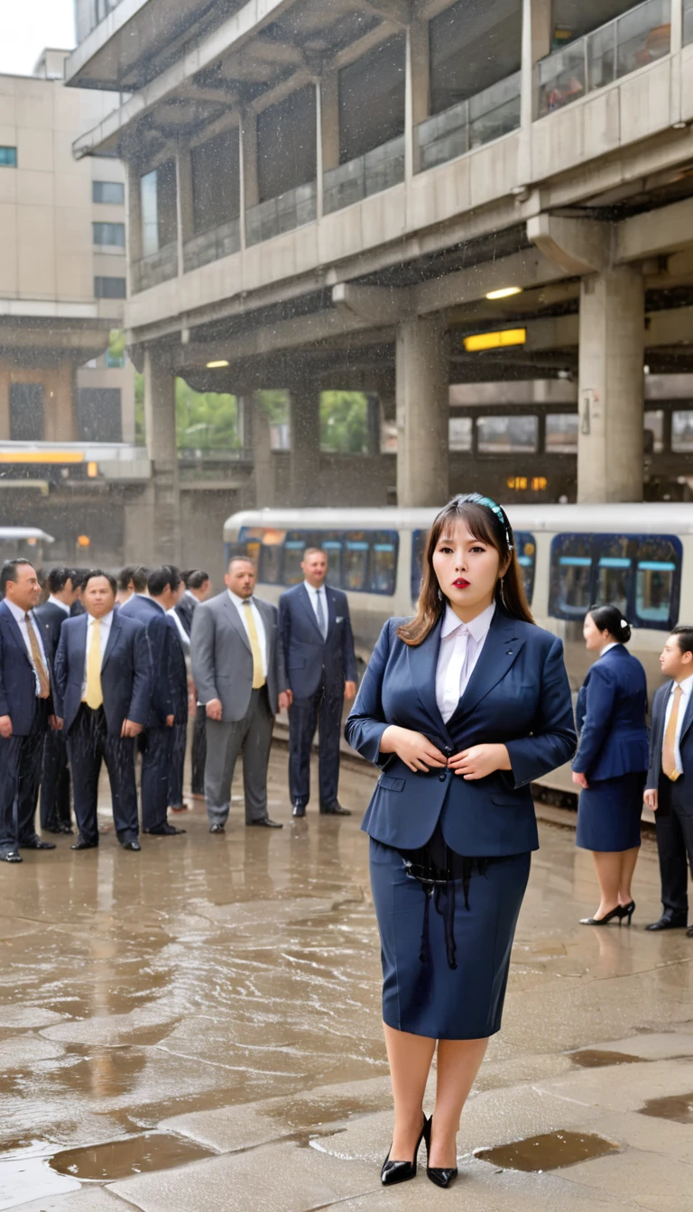 1woman,(masterpiece:1.8),photo-realistic,16k,(beautiful 40s japanese plump lady:1.5), (whimpering:1.9),(navy business suits:1.4),(white blouse:1.1),pumps,(train station:1.4),(leaking pee:1.3),(dripping pee:1.3),(panicking:1.7),(sobbing:1.7),long hair,straight hair,black eyes,attractive older woman,mature woman,MILF,curvy,(huge breasts:1.2), makeup,lipstick,eyeliner,mascara,eyeshadow