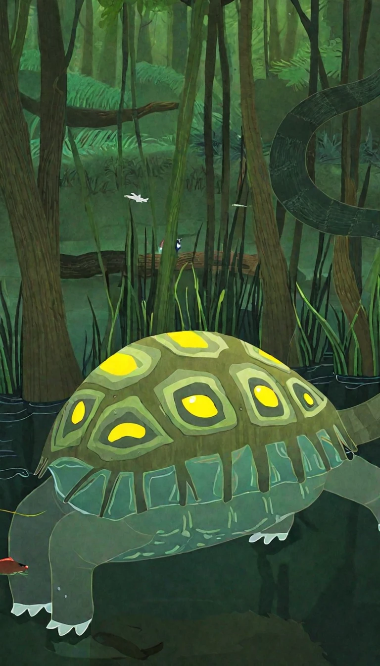 There is a creature at the bottom of the river，Bird&#39;s head，The body of a turtle and the tail of a snake，Mysterious Creatures, shrike, (best quality，4K，8K，High level，masterpiece：1.2），Ultra Detailed，（lifelike，Photo real，Photo real：1.37），Highly detailed animals，Complex patterns，Realistic lighting，Fantasy Creatures