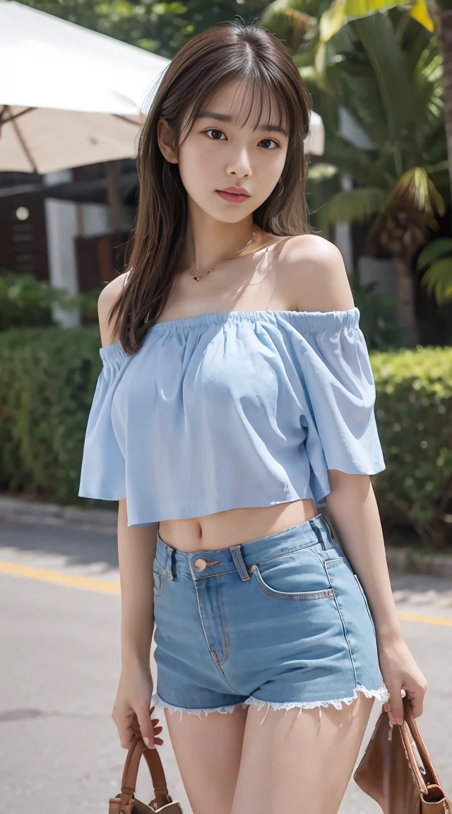 ((Take a photo with Kakaako's famous mural in the background)), (Standing and posing by the Rainbow themed wall art), (masterpiece:1.3), light makeup, red lips, beautiful hair, Black hair, (Medium hair:1.3), elegant, soft lighting, Very fine details, masterworks, authentic texture, perfect work, (1 girl), (One Woman), 16k, high resolution, exquisite features, brown eyes, (Ultra-high resolution eye:1.1), Japanese idol, beautiful face, ((artists work)), (photorealism:1.2), (gentle smile like a goddess), attractive, well-shaped breasts, beautiful cleavage, shiny skin, smooth skin, BREAK, (Off-the-shoulder blue and white striped t-shirt:1.3),(Lime yellow Micro mini Tight flare skirt:1.3), earrings, necklace, BREAK, Full-body, walking position, (Walking through the weekend market), (Model pose with legs apart), BREAK, (Asking for a kiss:1.2), (lovely smile), shoot from below, (Close up:1.2), Leaning against a wall