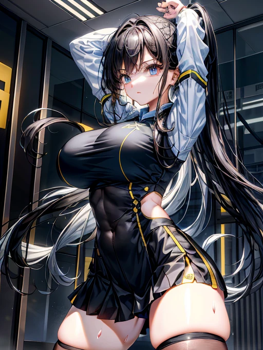 (Optimal lighting) , (Extremely complex and detailed) , 4K统一, (Ultra-fine CG: 1.2) , (8K: 1.2),(Original), (masterpiece) , (best quality),(masterpiece:1.4),Anime-like high quality,(masterpiece),masterpiece, best quality, absurd,((Master of Peace, 4K, 8K, Yes, high resolution))1Miss, only one person，spring, boots,, Asymmetrical long hair, Sweat, ((:1.5)),，Practice dance studio background,(Wonderful bass),(Miss),(miss),(((:1)))，willing，Strong masculine characteristics，Huge breasts，Black tights,full，Sportswear，高大的Miss，微胖的Miss，Black knee socks