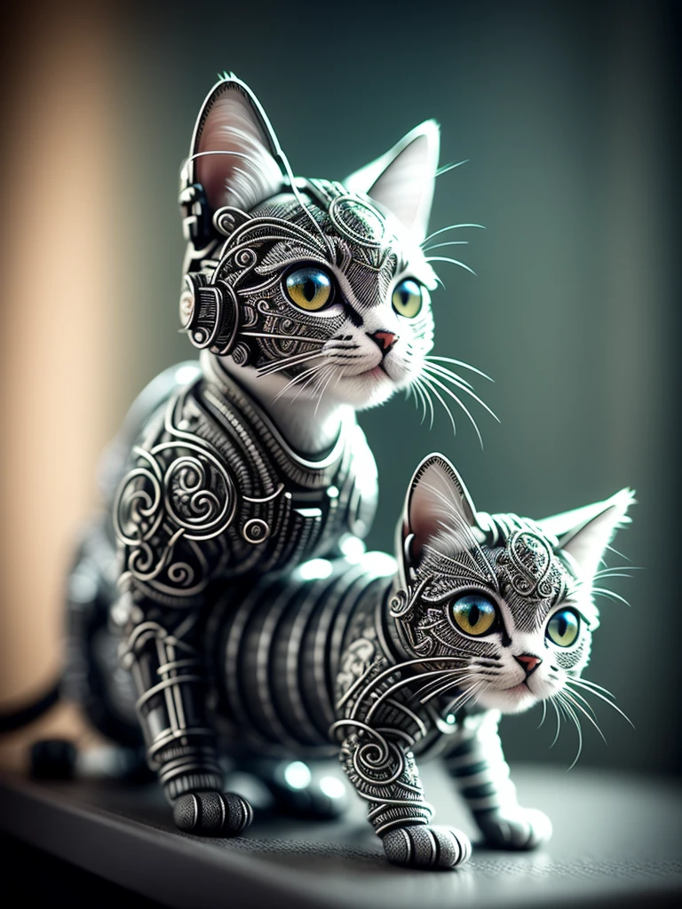 a cute kitten made out of metal, (cyborg:1.1), ([tail | detailed wire]:1.3), (intricate details), hdr, (intricate details, hyperdetailed:1.2), cinematic shot, Vignette, centered