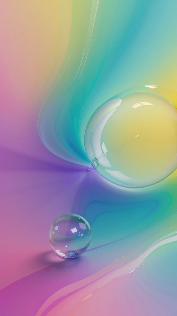 Background wallpaper for your desktop in the form of color shapes like liquid glass with connecting translucent bubbles in the colors of violet, blue, pink,, turquoise, pastel shades, pale green and pale yellow, magnificent liquid glass ornaments