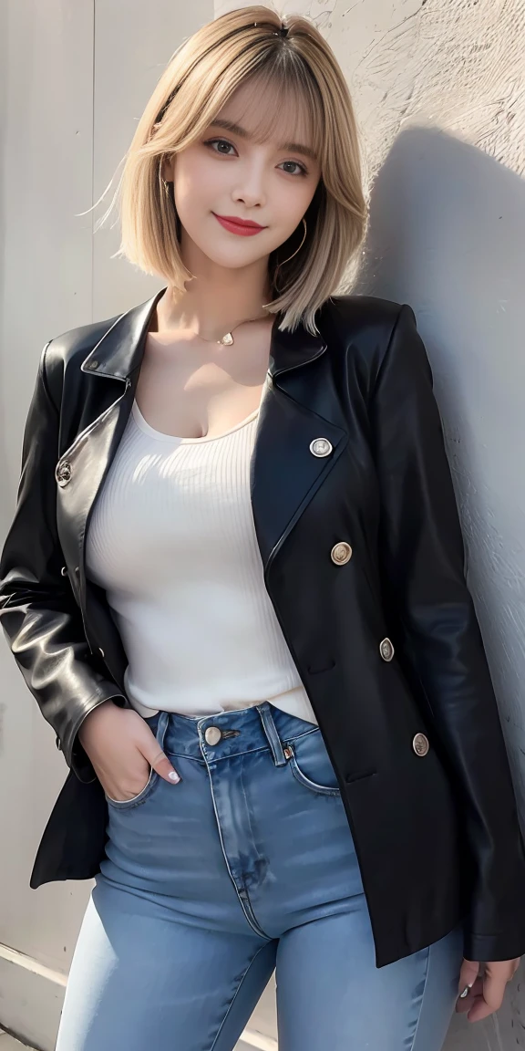 femmeS de 25 anS, longS cheveux noirS onduléS、fringe、pull à col roulé blanc moulant, Swollen nipple、Skinny denim pants, veSte、Lait moyen, joli viSage Souriant、(PoSe deS feSSeS qui dépaSSent)、(S&#39;eSt retourné)、hancheS Sexy、TalonS hautS rougeS、ParcS avec lacS、poSe Sexy、Culotte Sexy en dentelle、groS collier、deS boucleS d&#39;oreilleS、PhotoS montrant tout le corpS