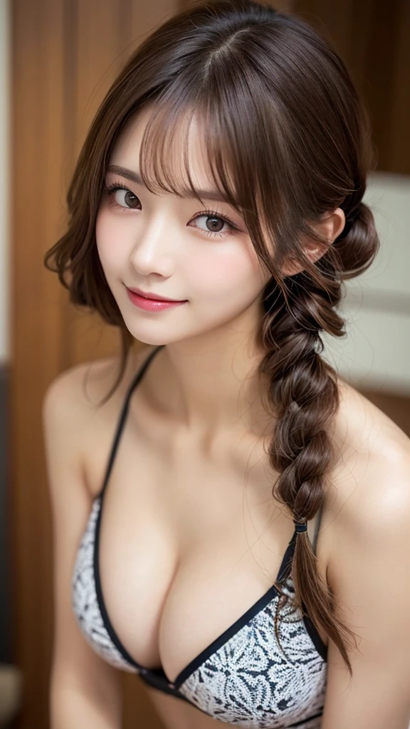 Japanese 、(Random Hairstyles:1.2)、:1.2、Super ailed face、Attention to detail、double eyelid、Put your chest together、Sharp focus:1.2、Beautiful woman:1.4、Light brown hair、highest quality、masterpiece、Sexy pose,se、Swimwear、whole body