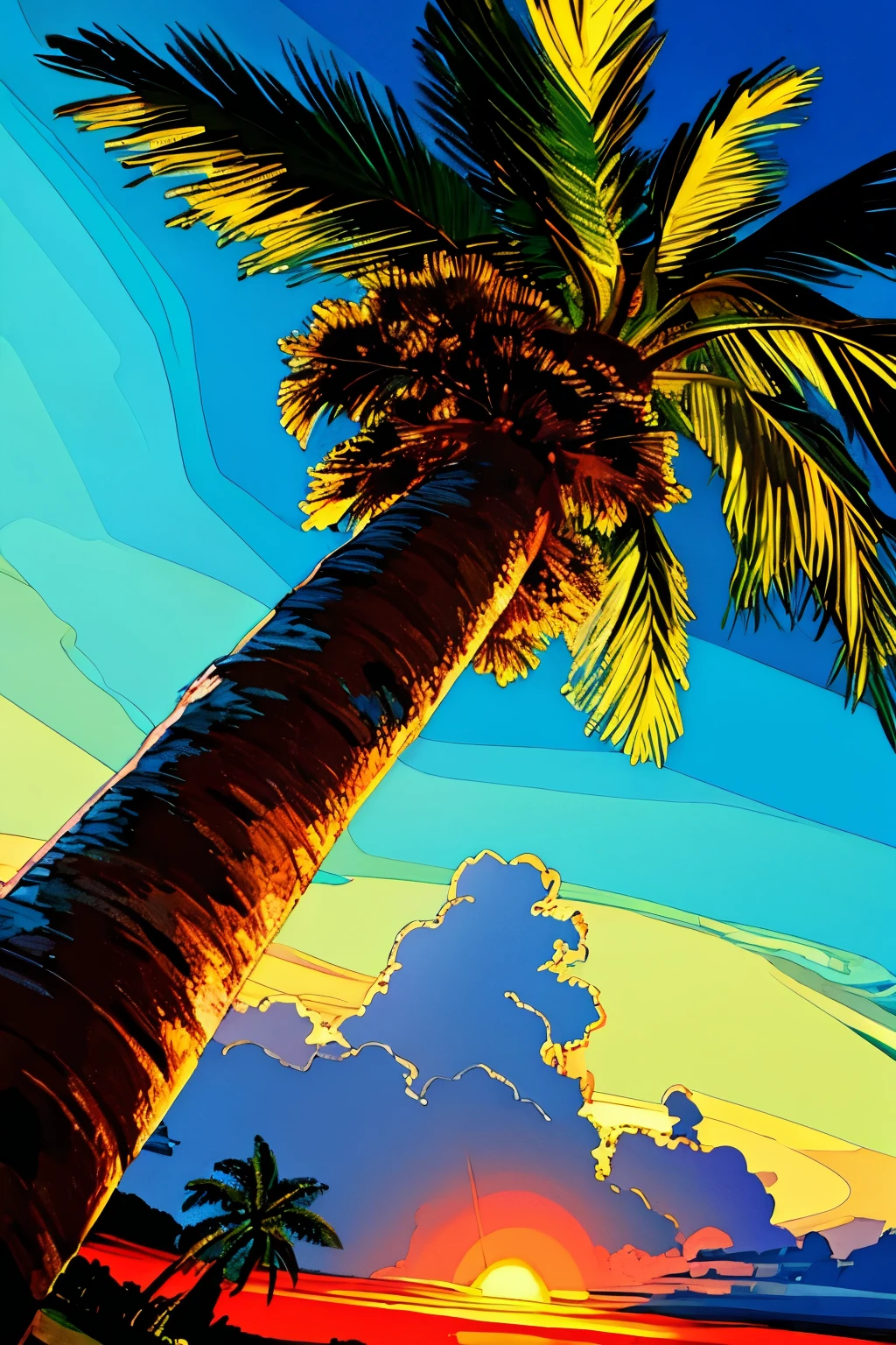 Coconout tree with thunder liggtning in background