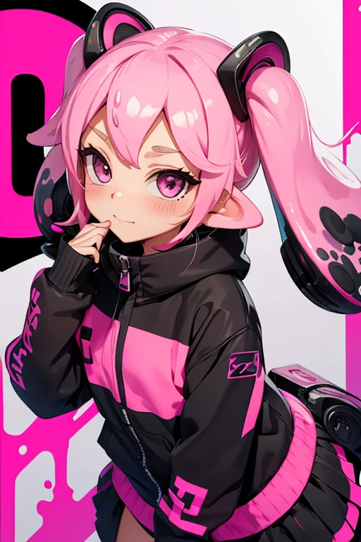 Splatoon girl, pink and black, twin tails, cute